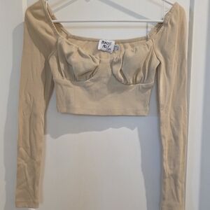 Project E Tan Ribbed Long Sleeve Top